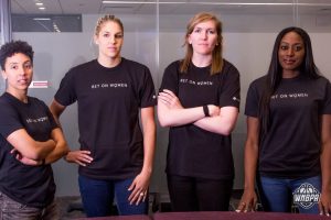 NASA’s partnership with the WNBPA will create opportunities for members to explore technology licensing. The WNBPA Executive Committee includes (from left to right) Layshia Clarendon, Elena Delle Donne, Carolyn Swords and Chiney Ogwumike. Credits: WNBPA/Isaac Thesatus/Redhouse Visuals